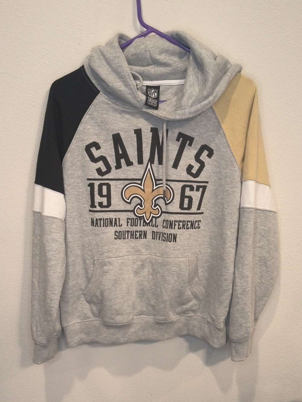 NFL New Orleans Saints Gray Black White Gold Colorblock Hoodie M